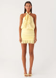Saebi Tie Neck Mini Dress Lemon