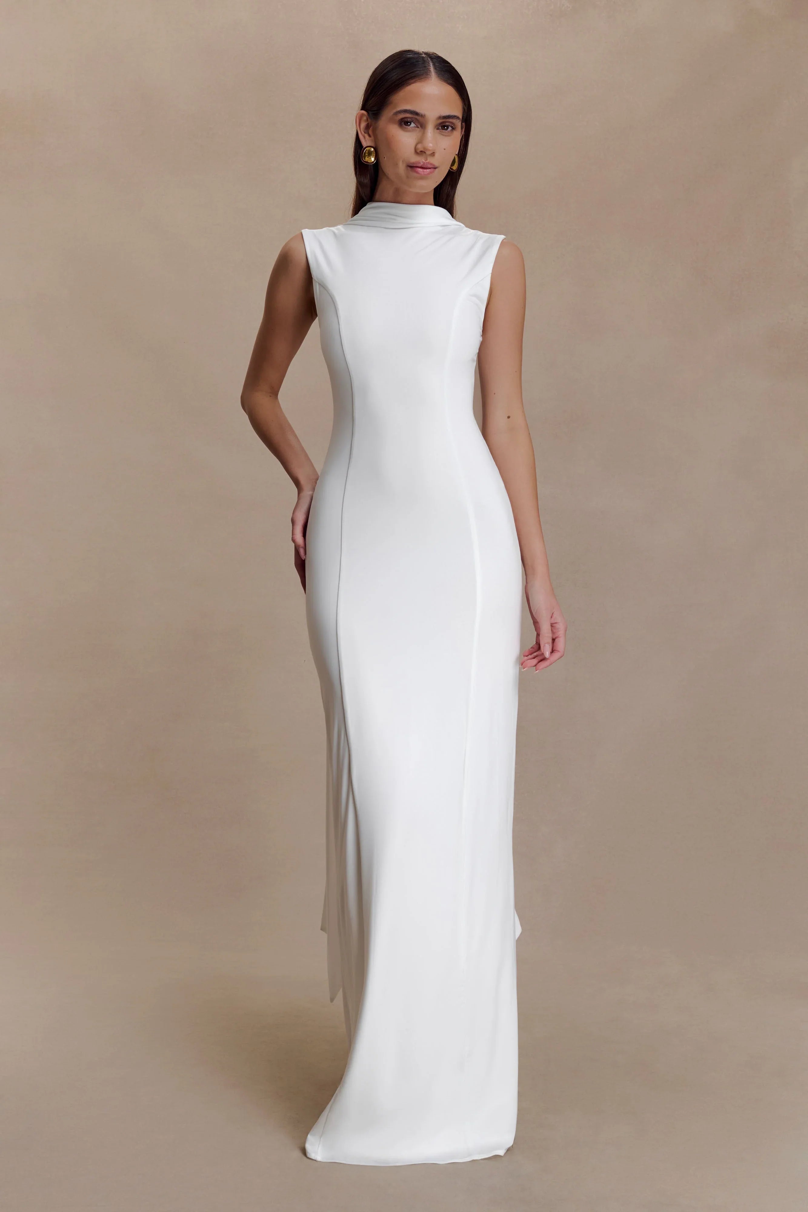 Wisteria Slinky Maxi Dress With Scarf White