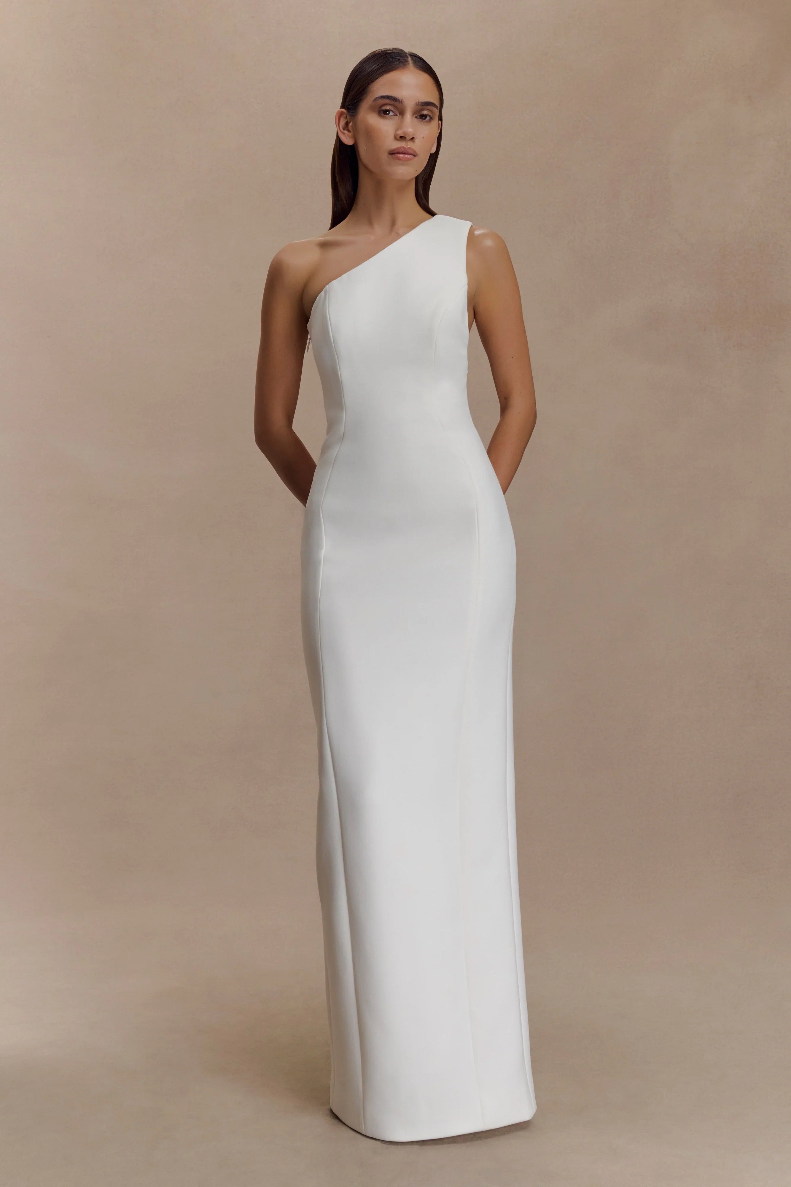 Milena One Shoulder Crepe Maxi Dress White