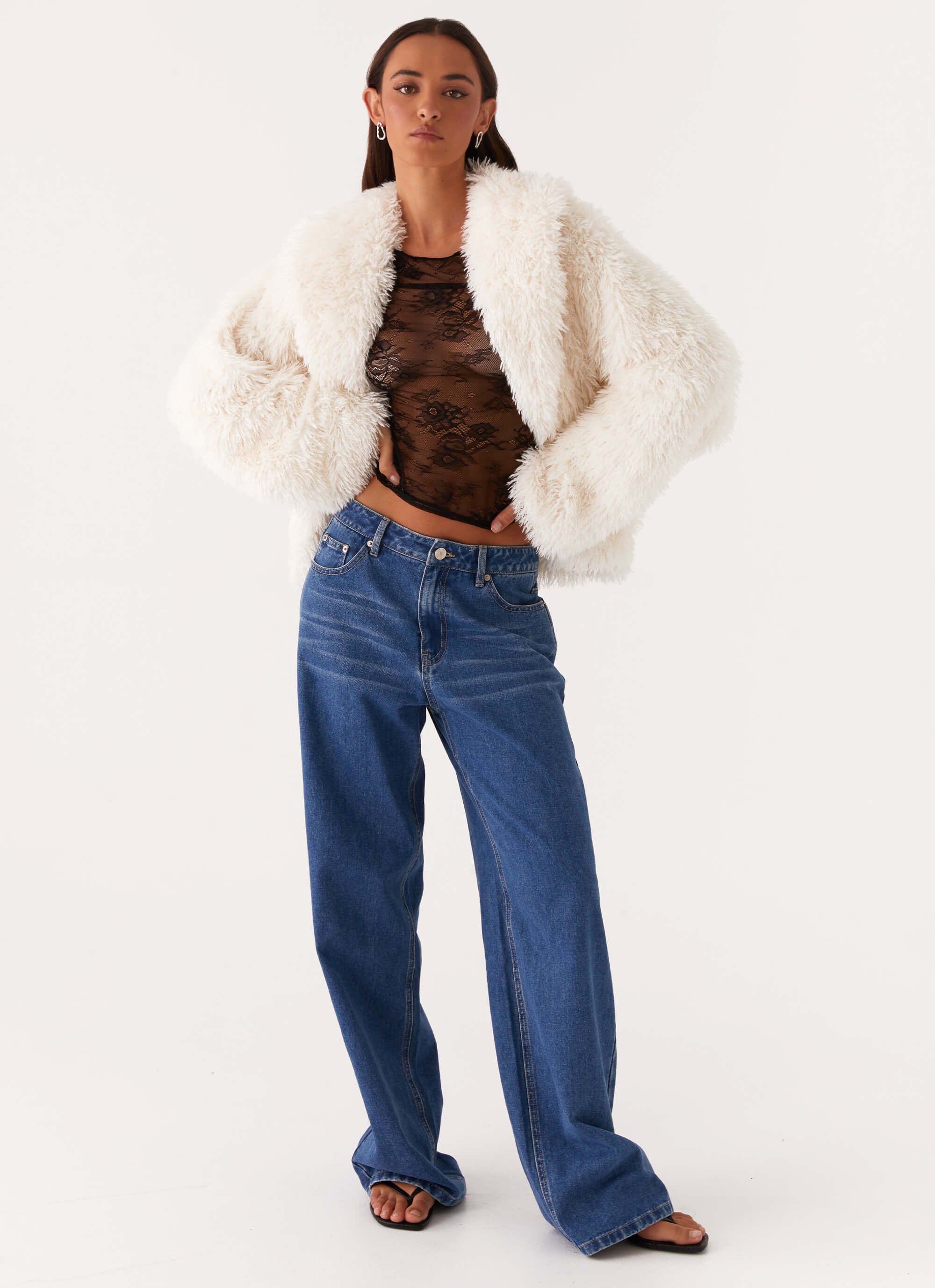Denver Oversized Fur Jacket Ivory