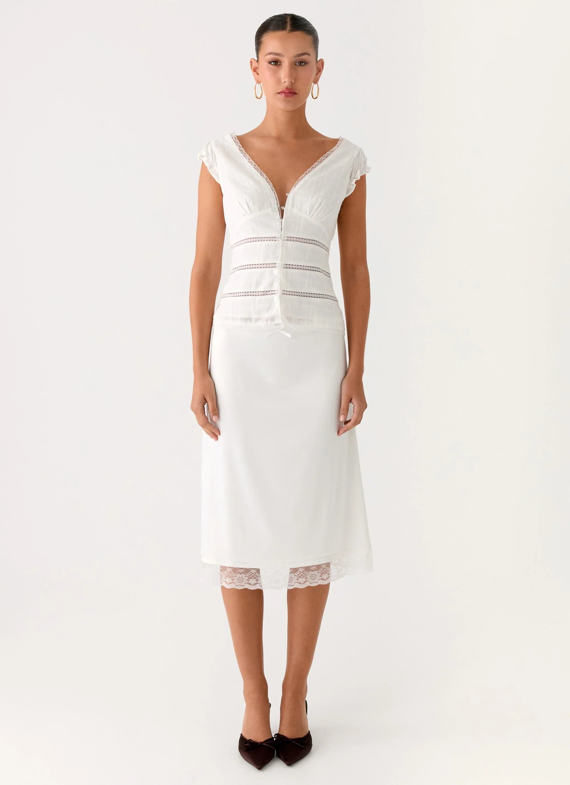 Ruann Lace Trim Top White