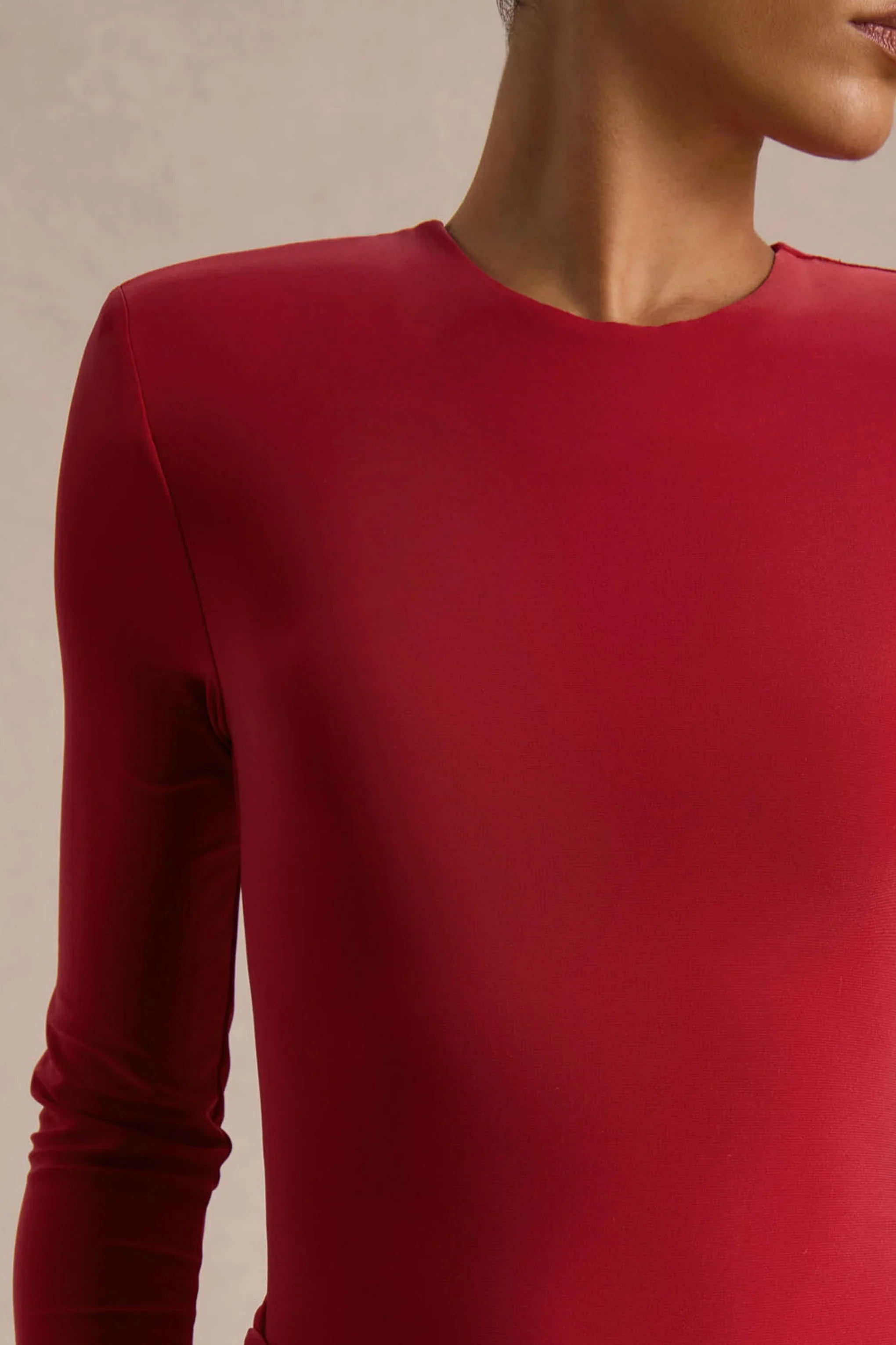 Liora Red Crew Neck Maxi Dress With Front High Split