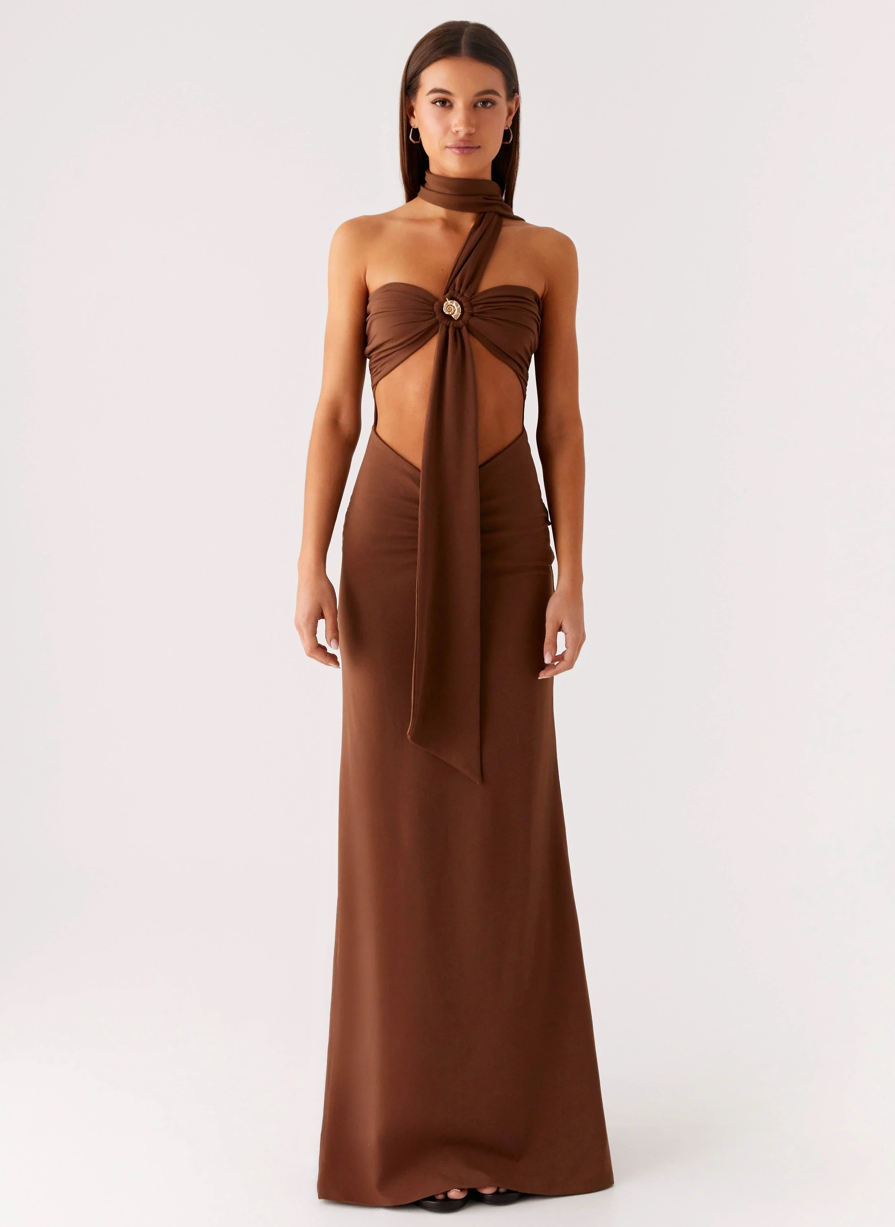 Olive Bloom Maxi Dress Chocolate