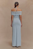 Bernadina Mesh And Slinky Halter Maxi Dress Pale Blue