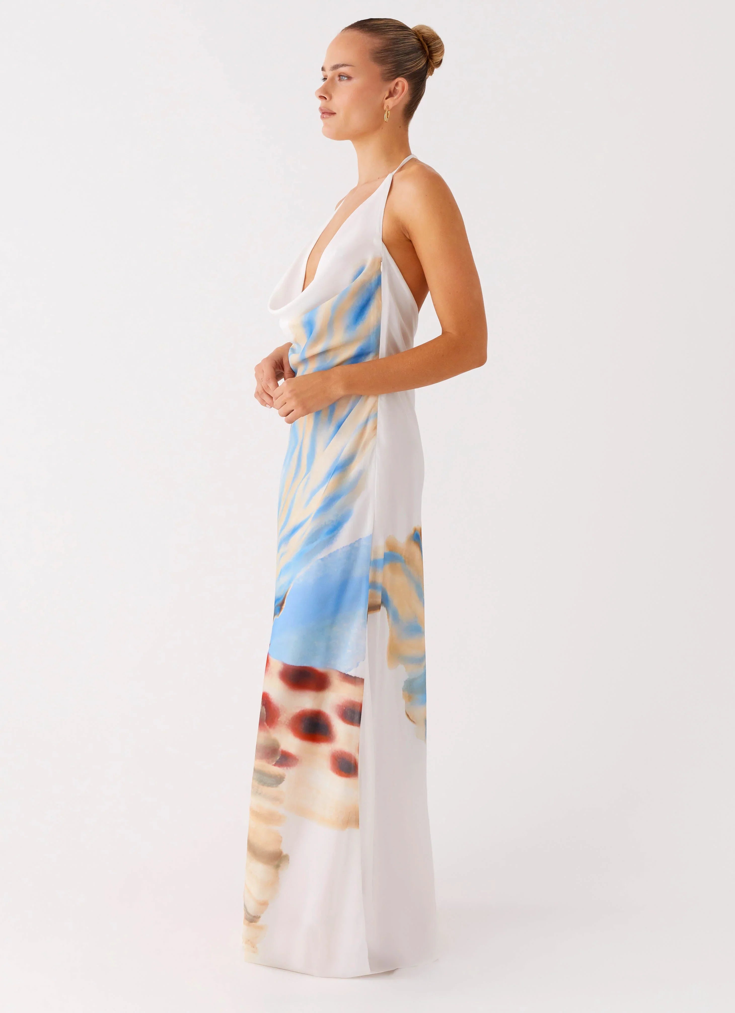 Stars Align Cowl Maxi Dress White Sea Bloom
