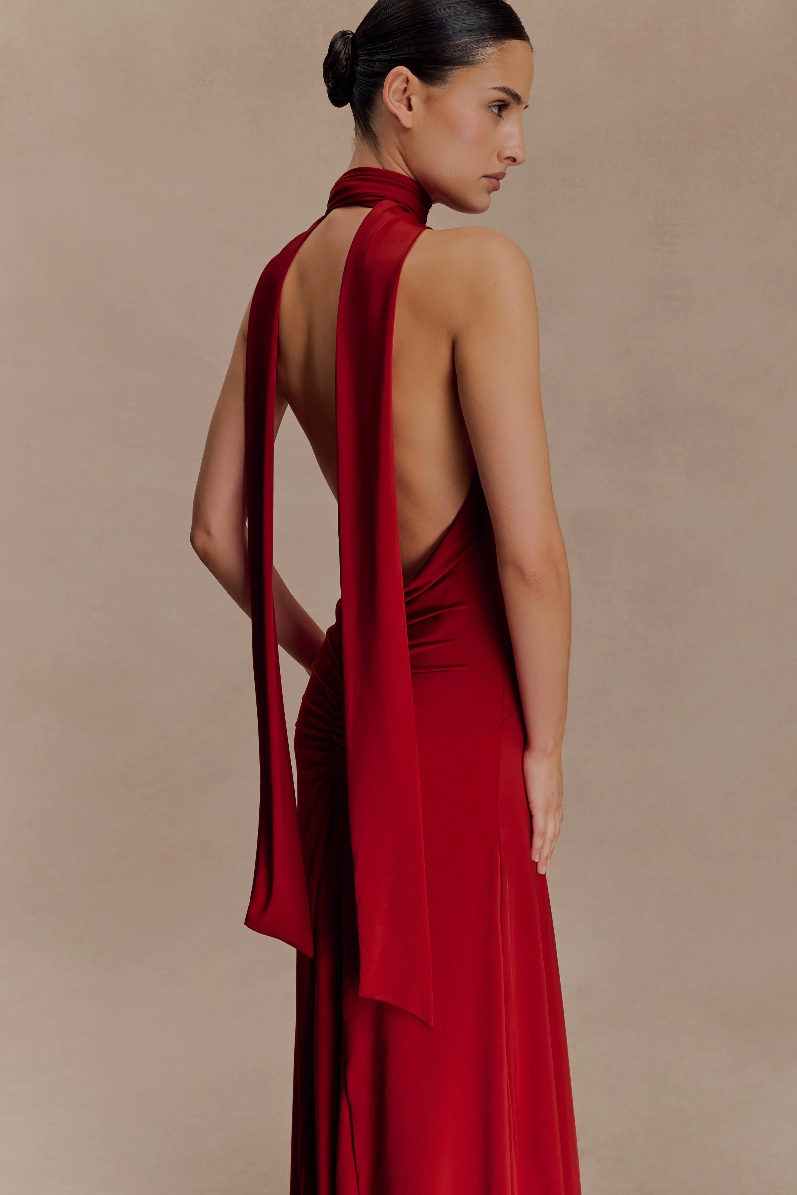 Juliet Slinky Maxi Dress With Scarf Ruby