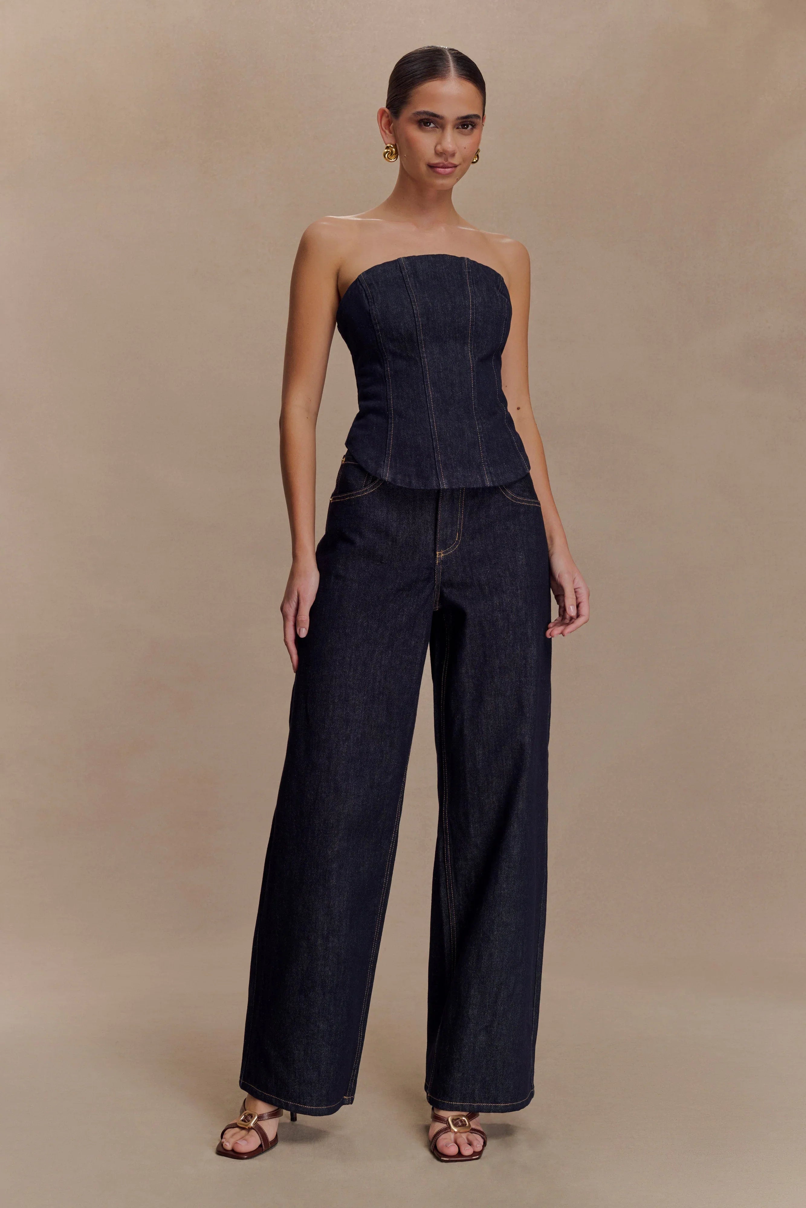 Monte Strapless Denim Corset Washed Indigo Blue