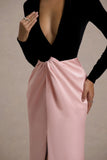 Love Spell Black Velvet Plunge Neck Maxi Dress With Pink Satin Skirt