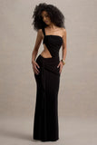 Giovanna Black Asymmetric Maxi Dress With Wrap Skirt