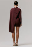 Celeste Burgundy Long Sleeve Mini Dress With Cape Sleeve