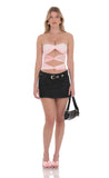 Tie Dye Mesh Cutout Strapless Top in Pink