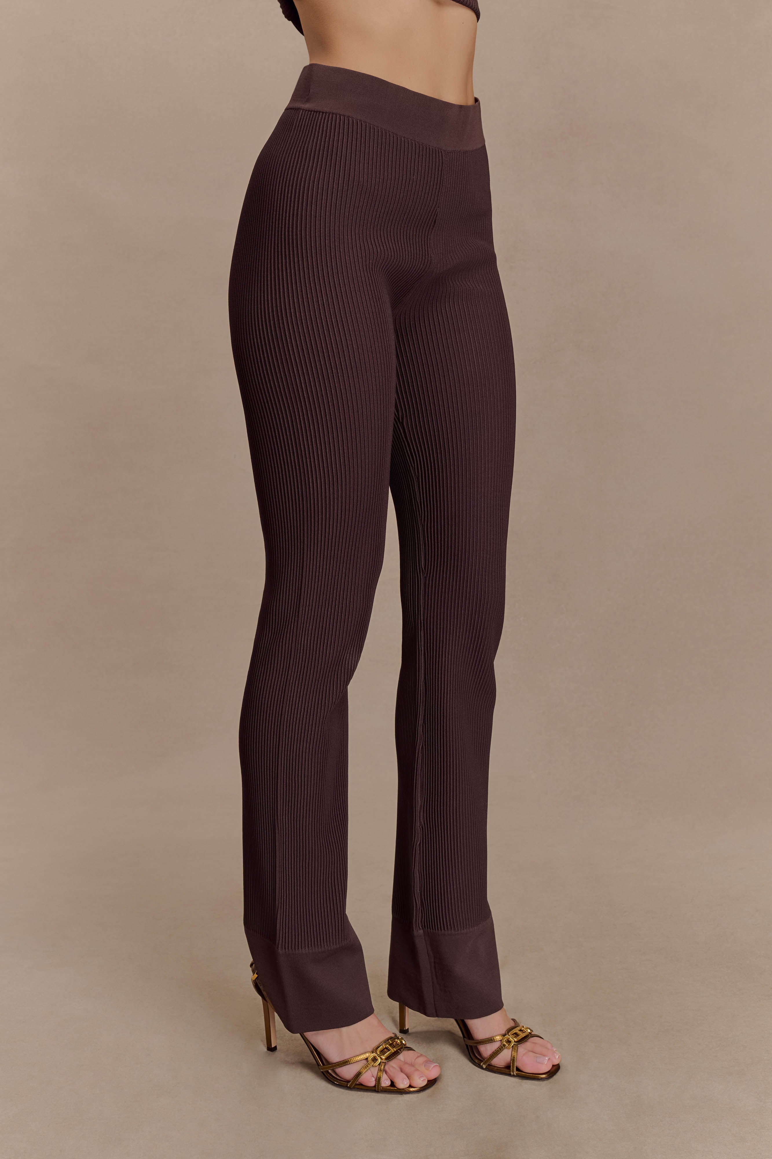 Elodie Ribbed Knit Pants Chocolate