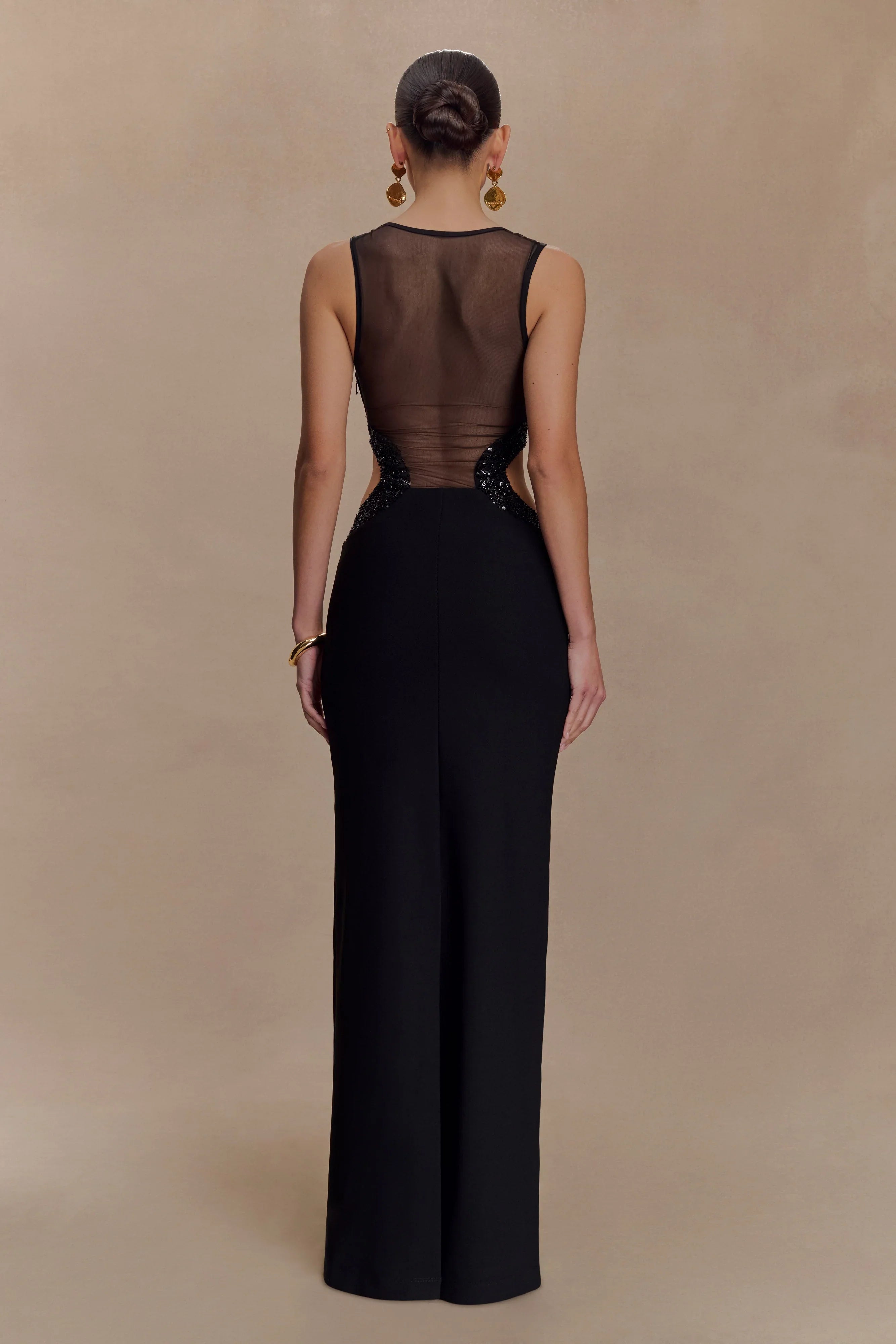 Angelique Beaded Crepe Maxi Dress Black