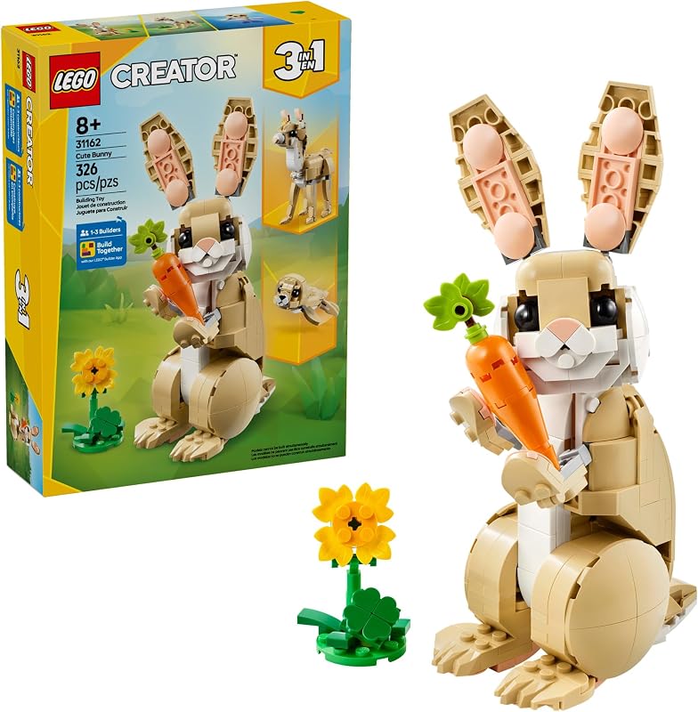 LEGO Creator 3 in 1 Cute Bunny 31162 Building Toy Girls Boys Ages 8 Choose Your Build W 3 Options 326 pcs Display in Bedroom or Bookshelf Gift Idea