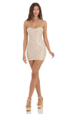 Sequin Lace Strapless Dress in Beige
