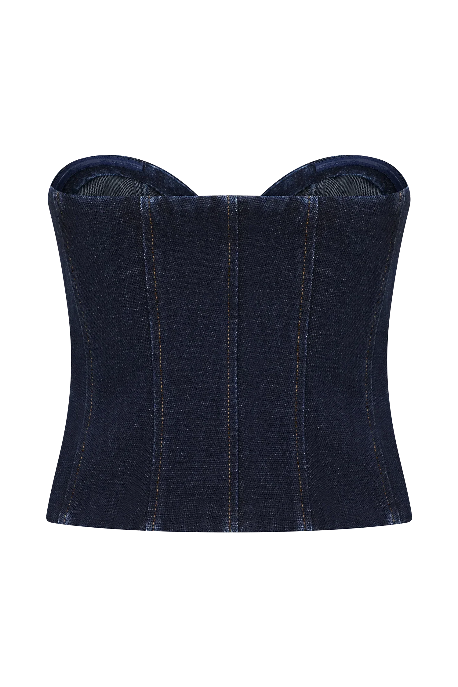 Tully Strapless Topstitch Denim Top Indigo Blue
