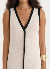 Ecru Knitted Contrast Trim Midaxi Dress
