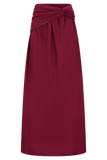 Scottie Gathered Linen Knot Maxi Skirt Wine