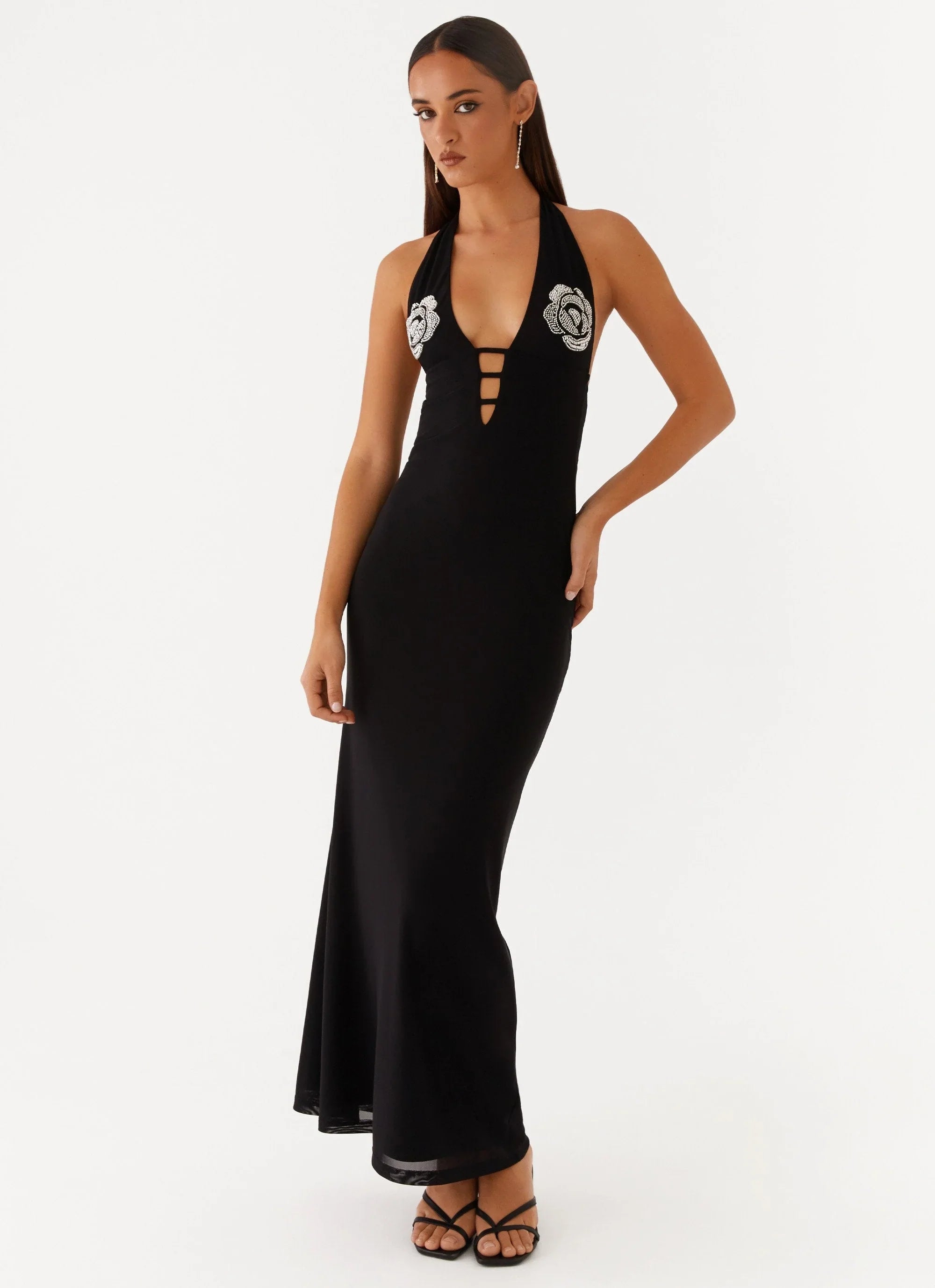 Polina Beaded Halterneck Maxi Dress Black