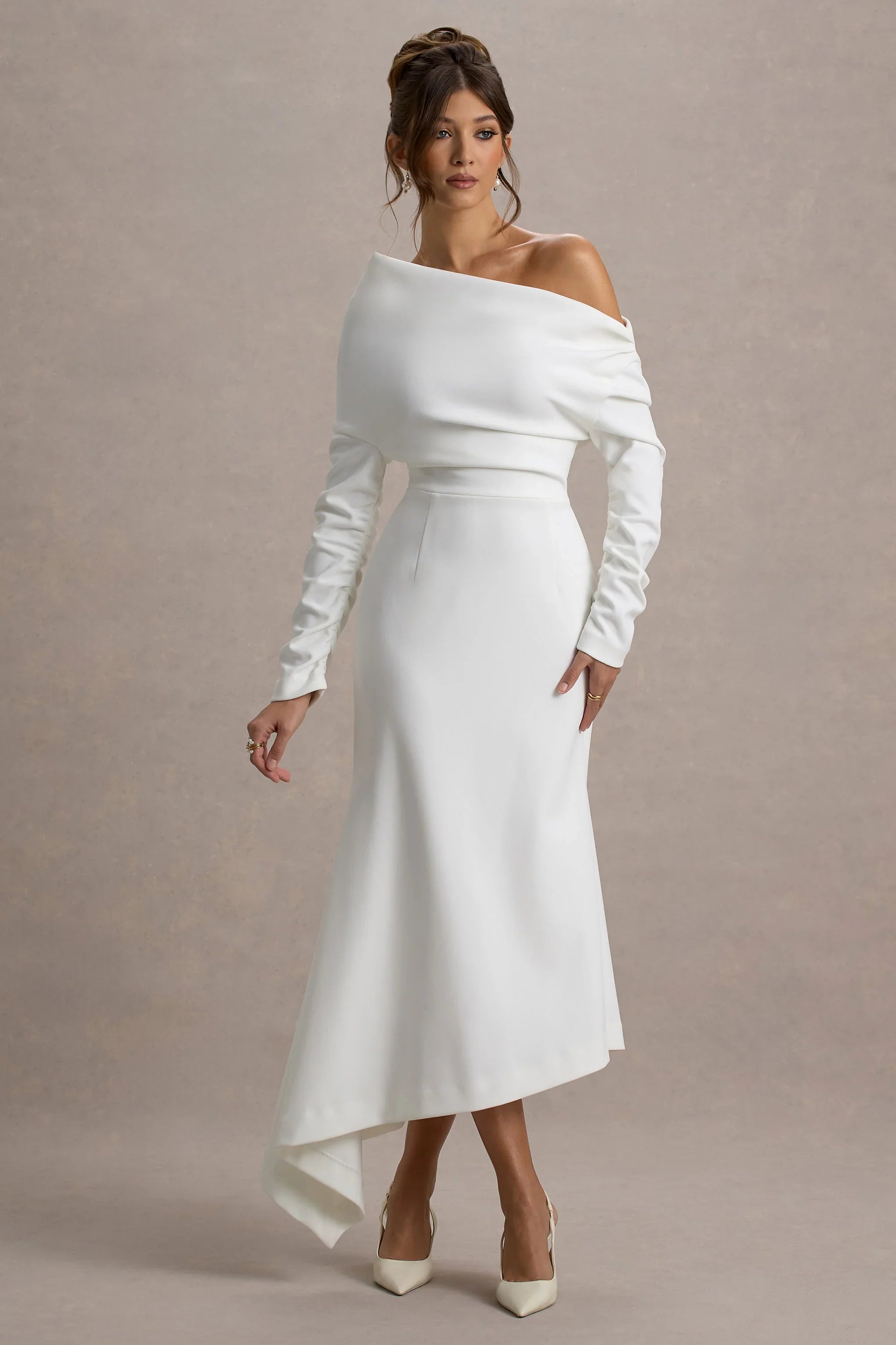 Lou White One Shoulder Asymmetric Maxi Dress
