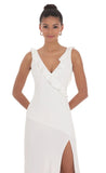 V Neck Open Back Maxi Dress in White