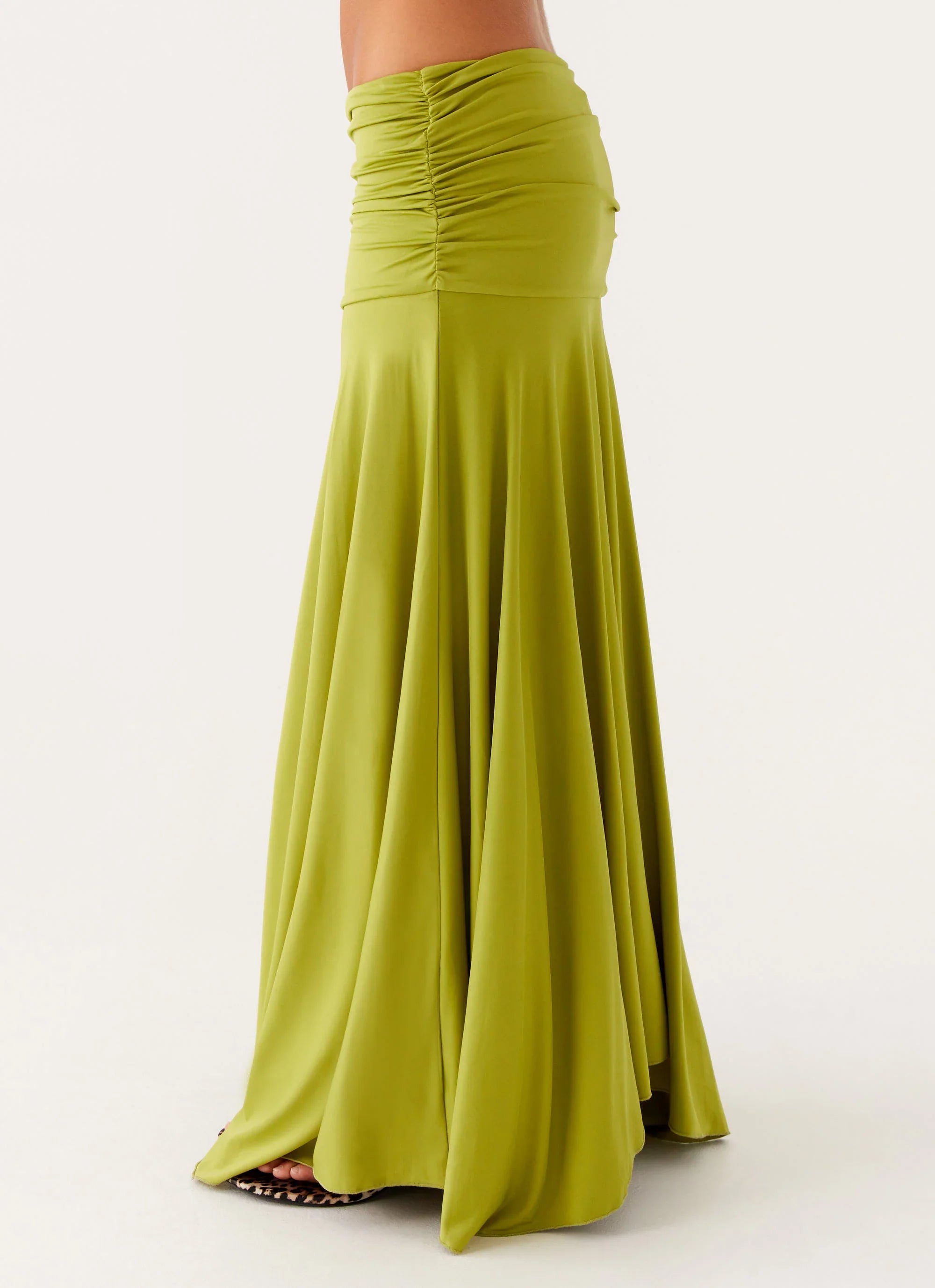 Liana Ruched Maxi Skirt Green
