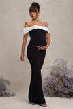 In Bloom Black White Bardot Maternity Maxi Dress With Flower