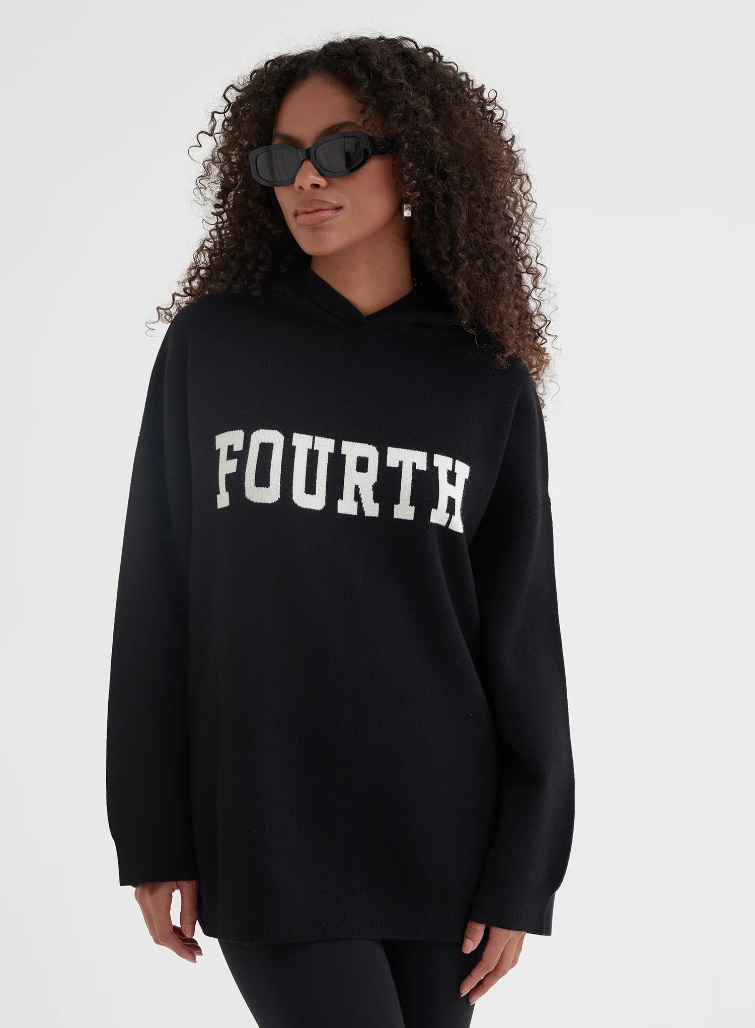 Black Oversized Fourth Knitted Hoodie
