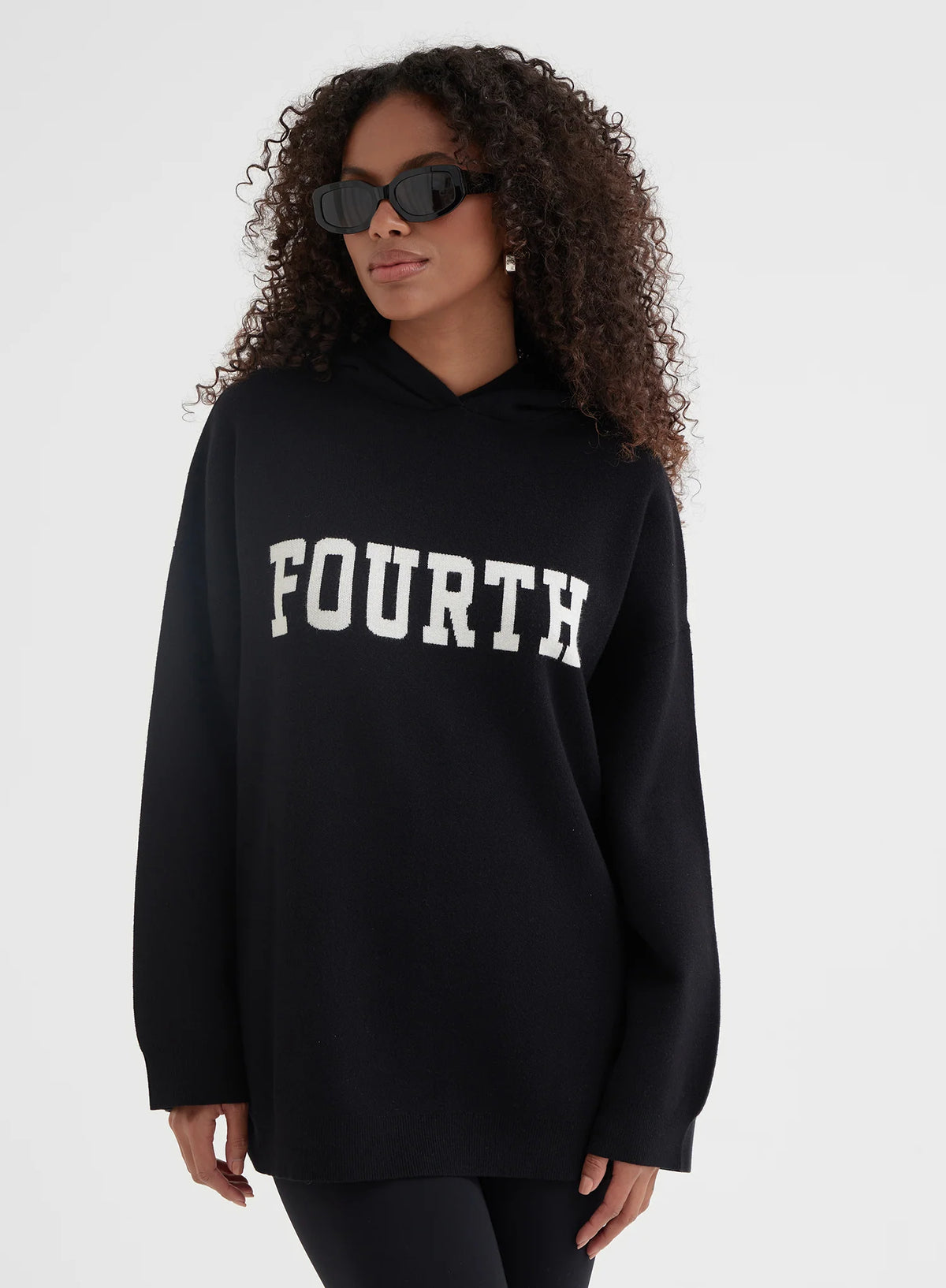 Black Oversized Fourth Knitted Hoodie