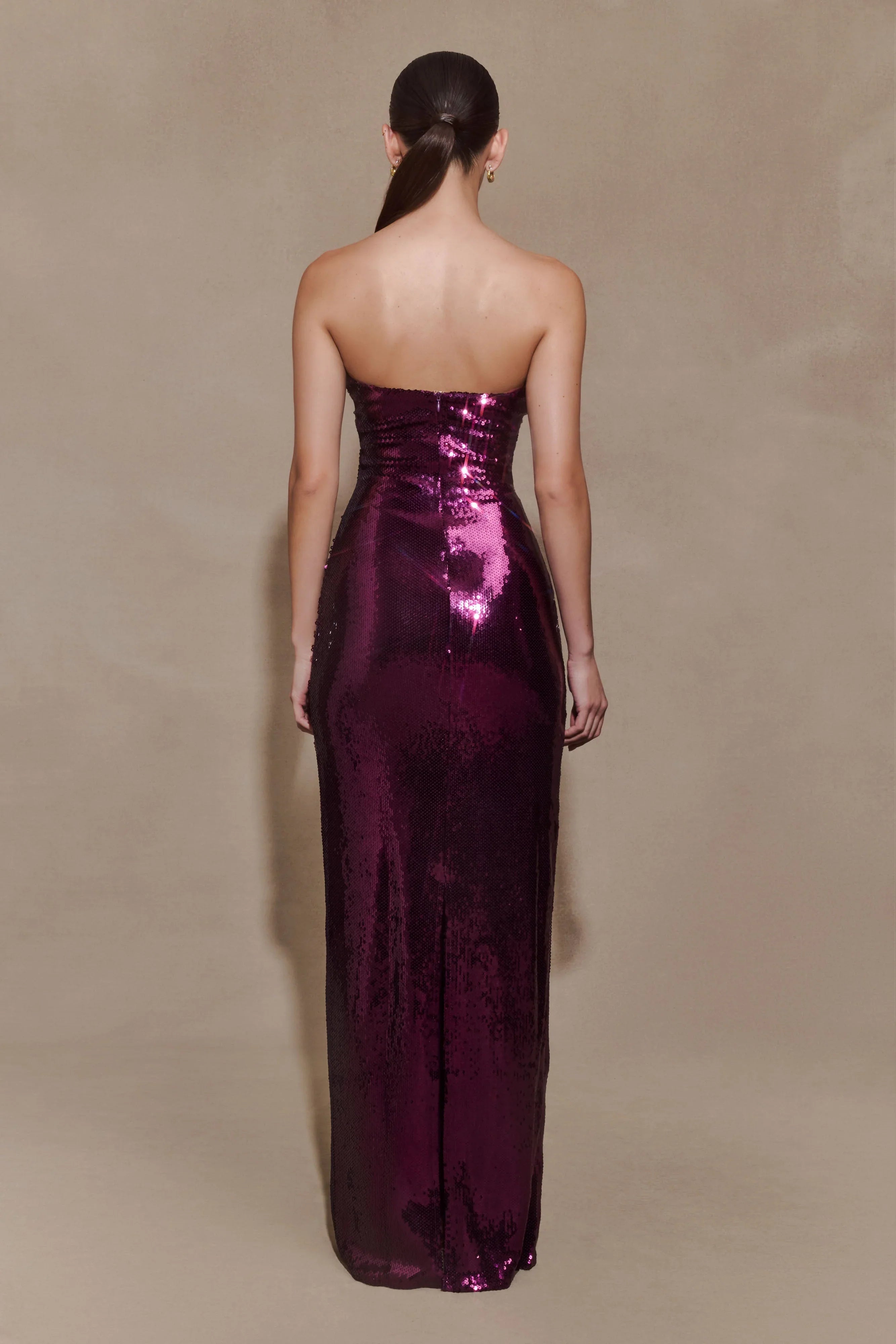 Winston Strapless Sequin Maxi Dress Plum