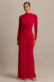 Virelle Red Boat Neck Maxi Dress With Wrap Detail And Sash