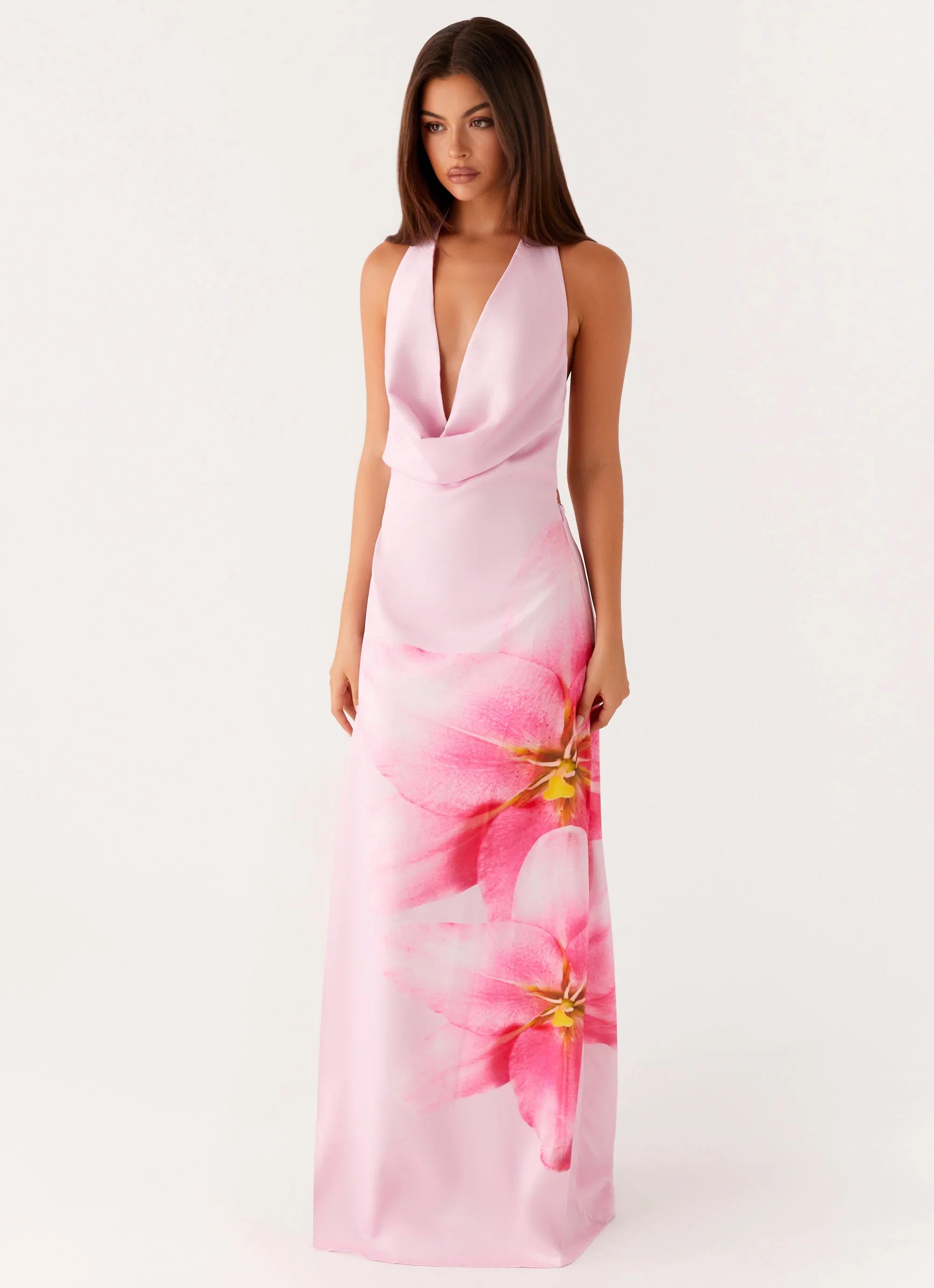 Bryony Cowl Maxi Dress Pink