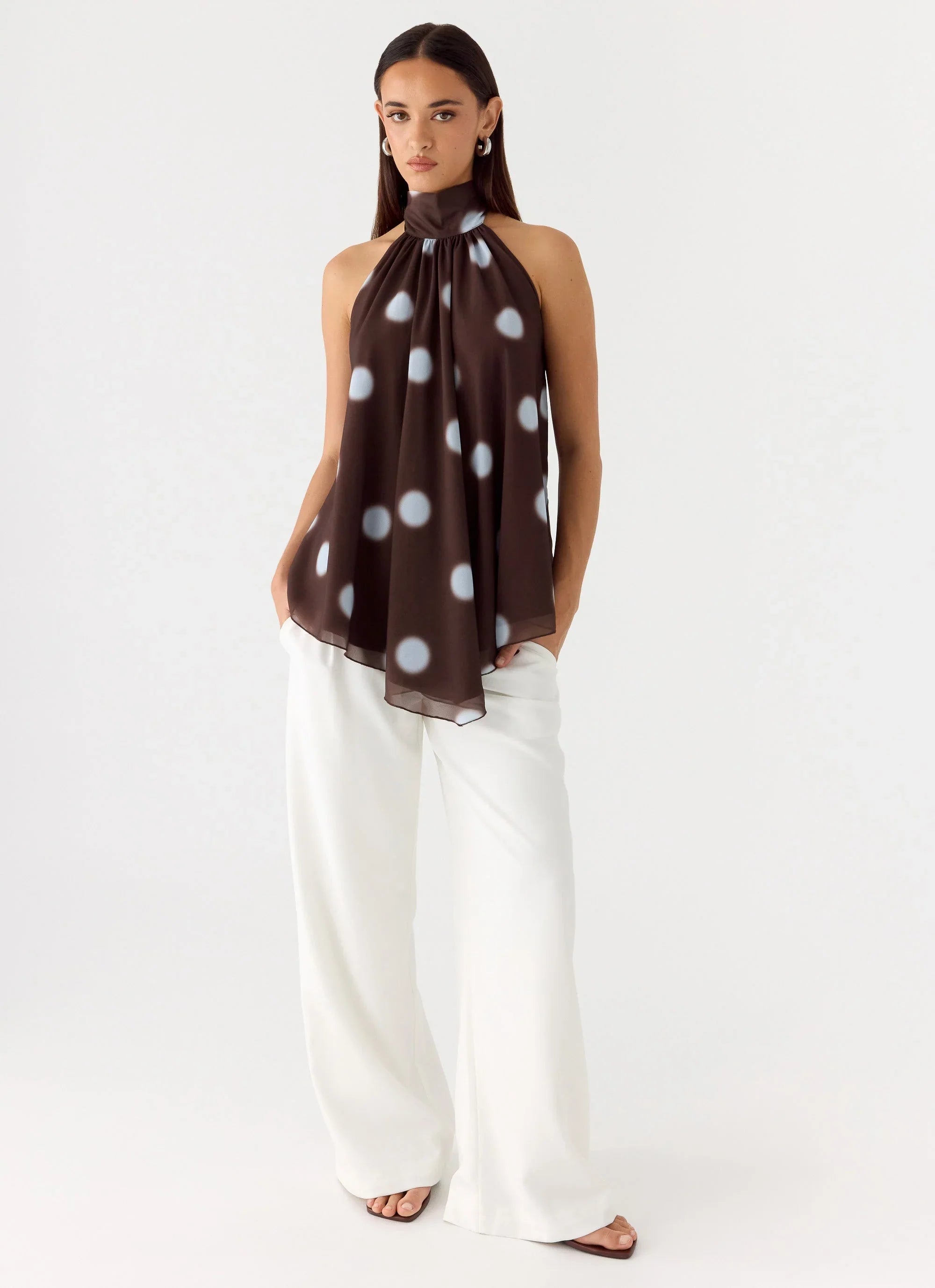 Corrida Backless Top Chocolate Blue Dot