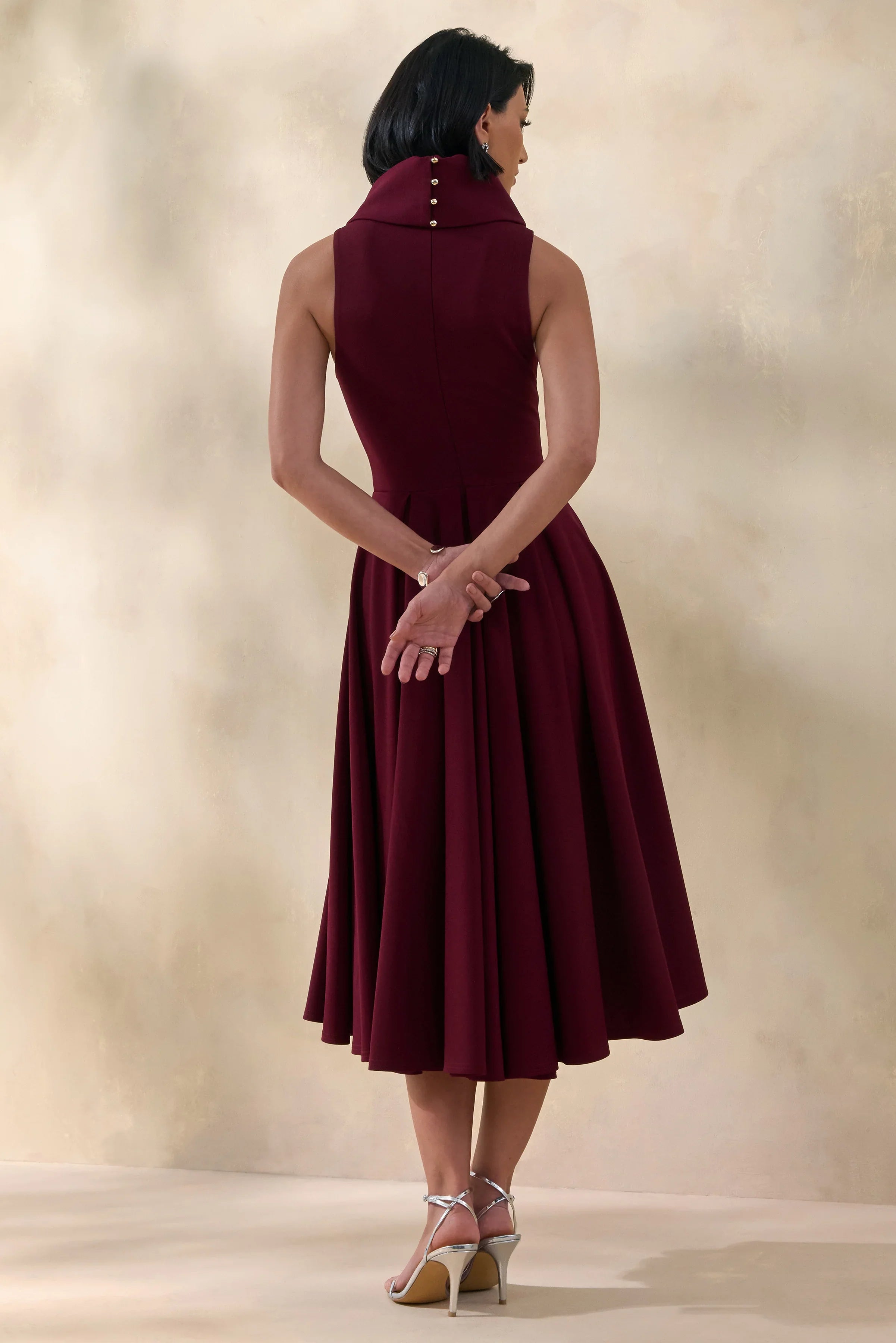 Exclusivity Burgundy High Neck Midi Dress