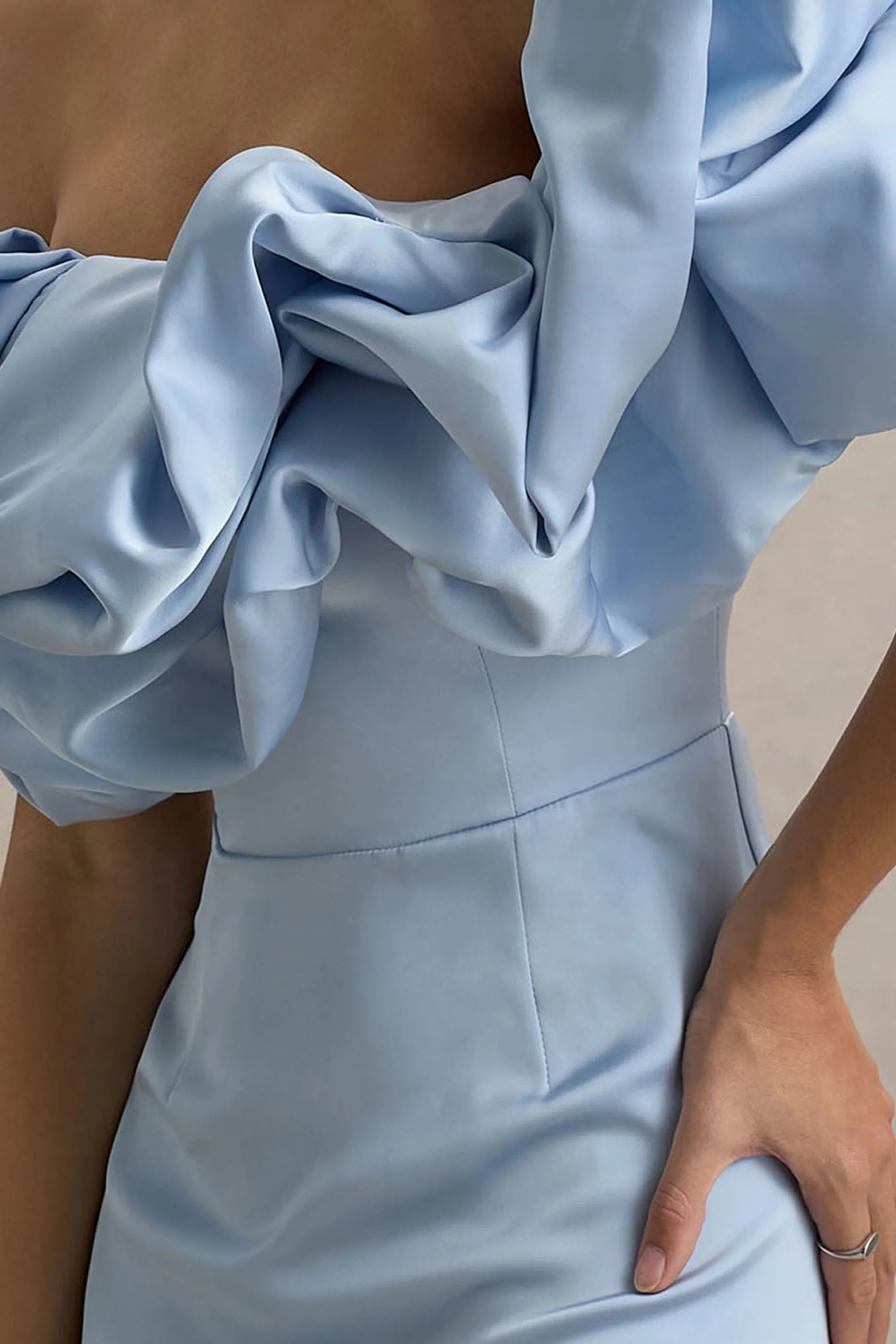 Allie Powder Blue Puff Bardot Maxi Dress