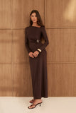 Chocolate Off Shoulder Hardware Maxi Dress