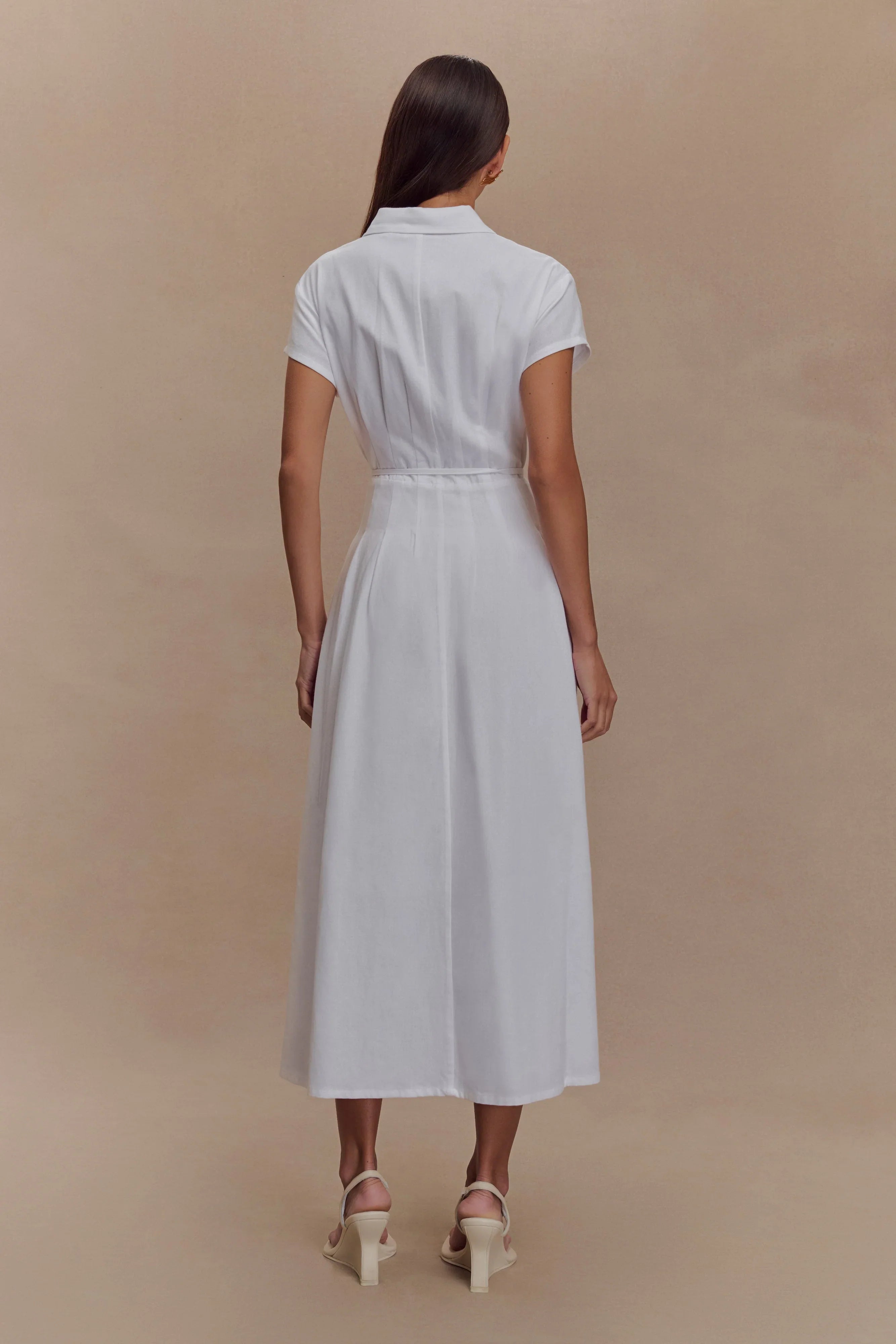 Aysha Buttoned Linen Midi Dress White