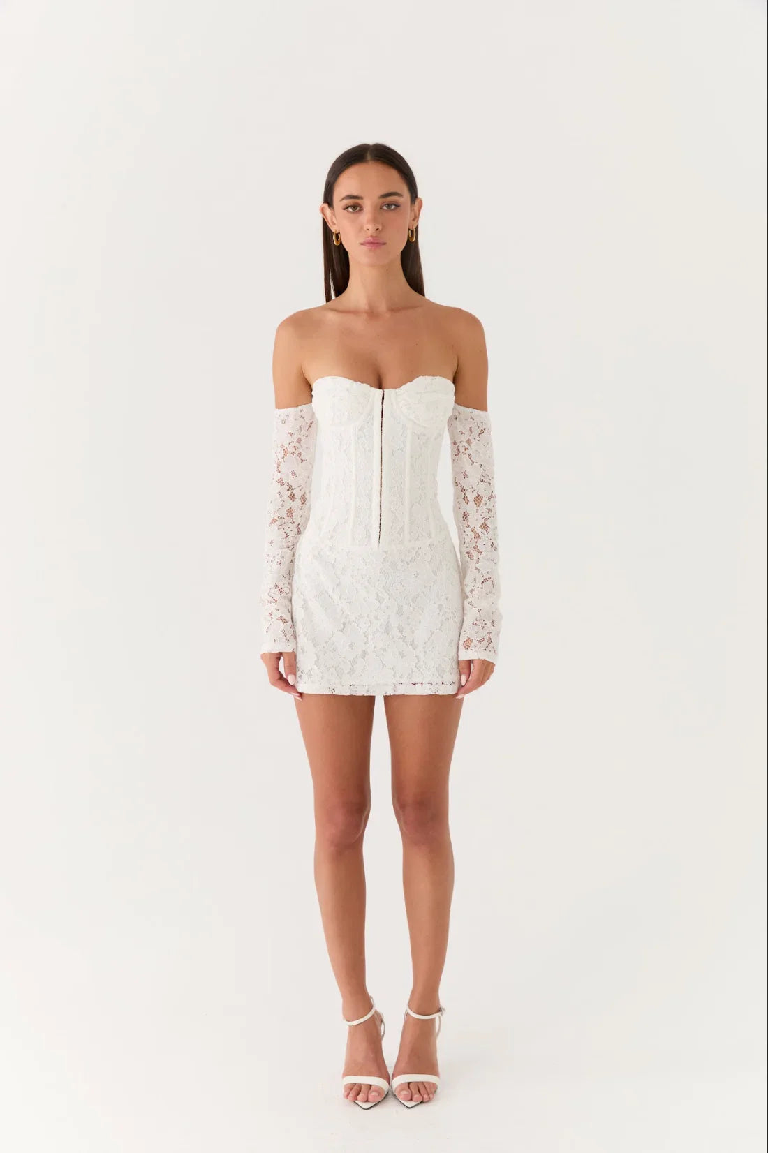 Already Know Lace Long Sleeve Mini Dress White
