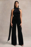Madalina Black High Neck Jumpsuit With Scarf Detail