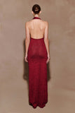 Elma Lurex Knit Halter Maxi Dress Deep Red