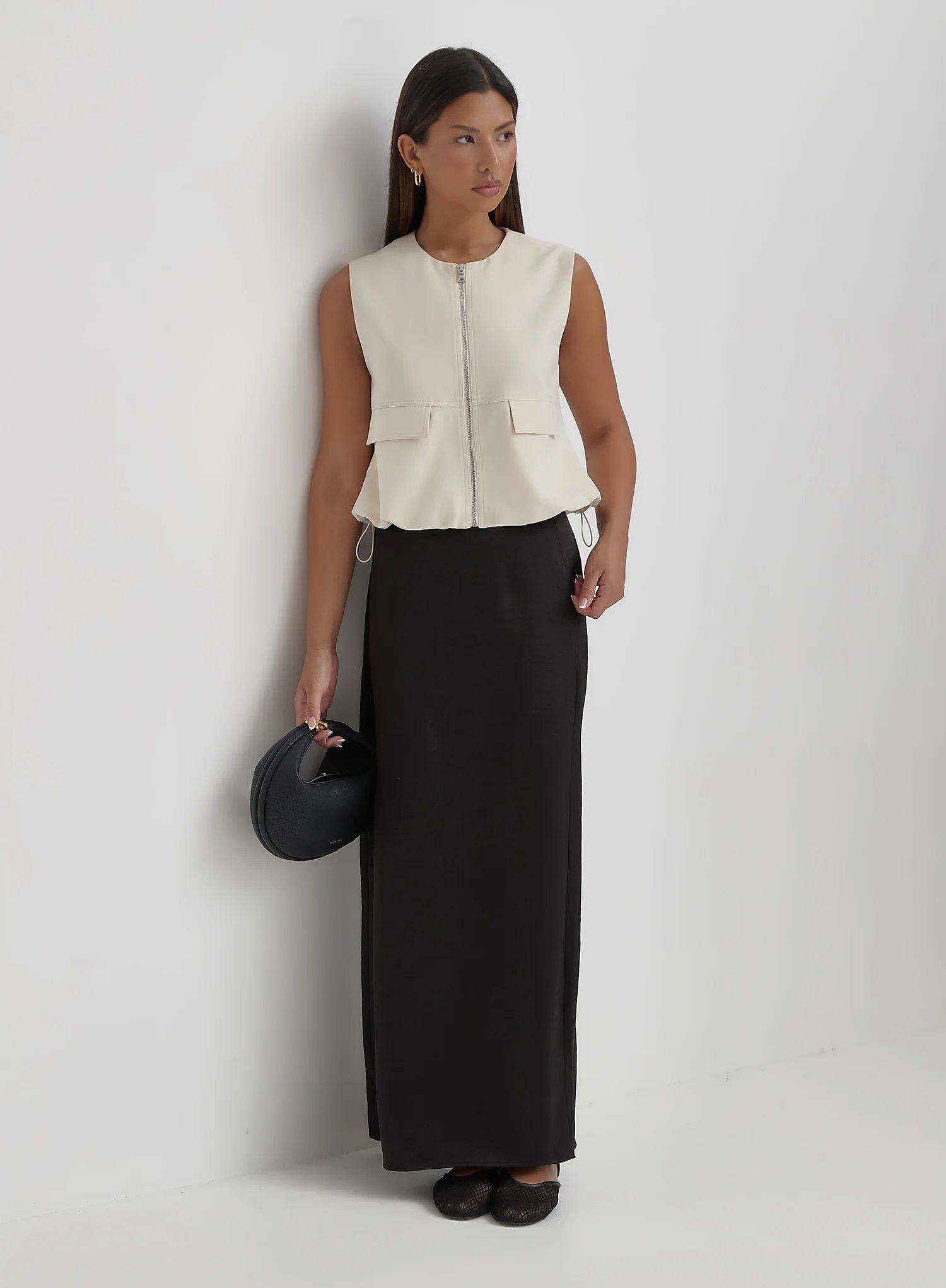 Cream Cotton Drawstring Gilet