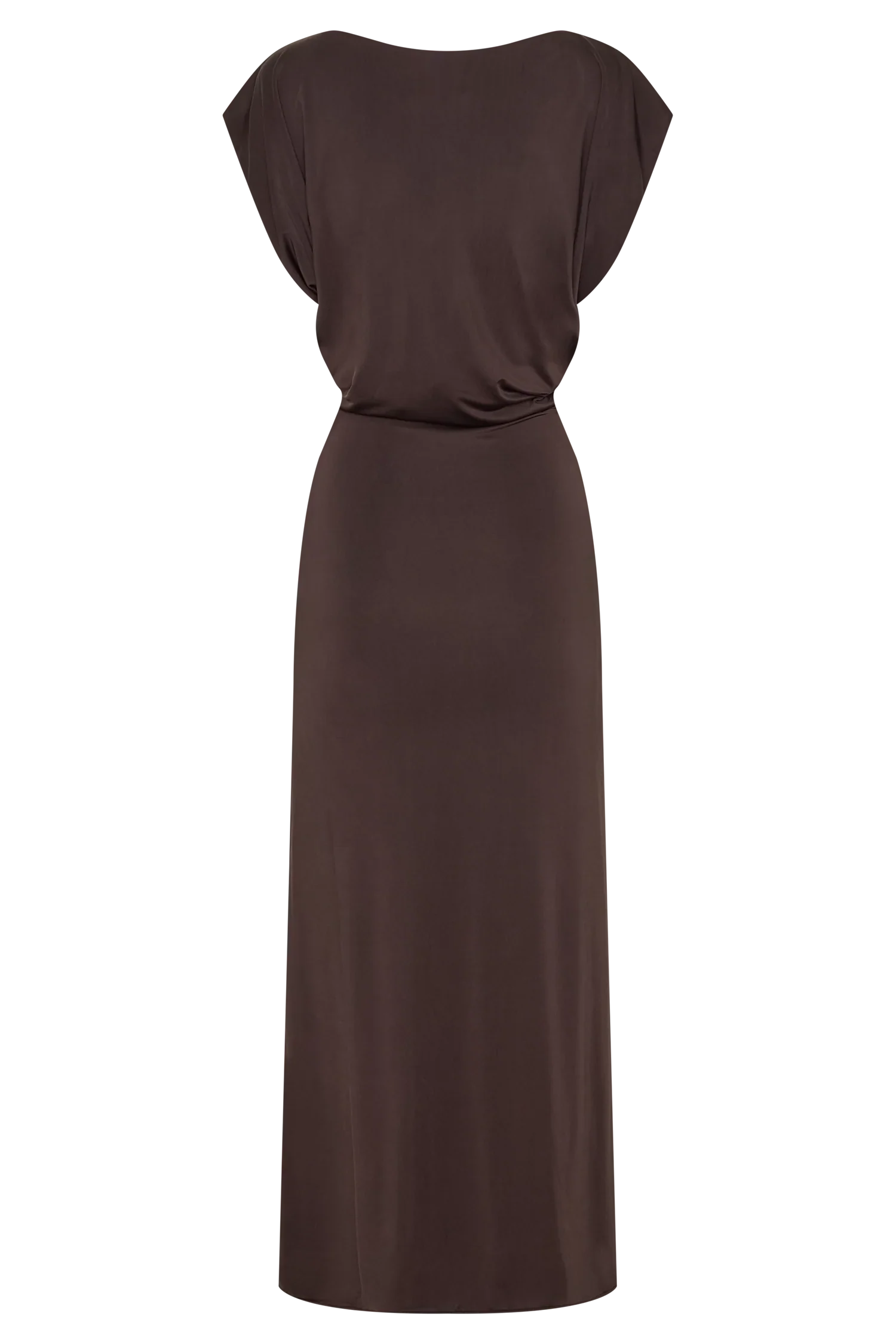 Maiara Shortsleeve Slinky Tie Maxi Dress Chocolate
