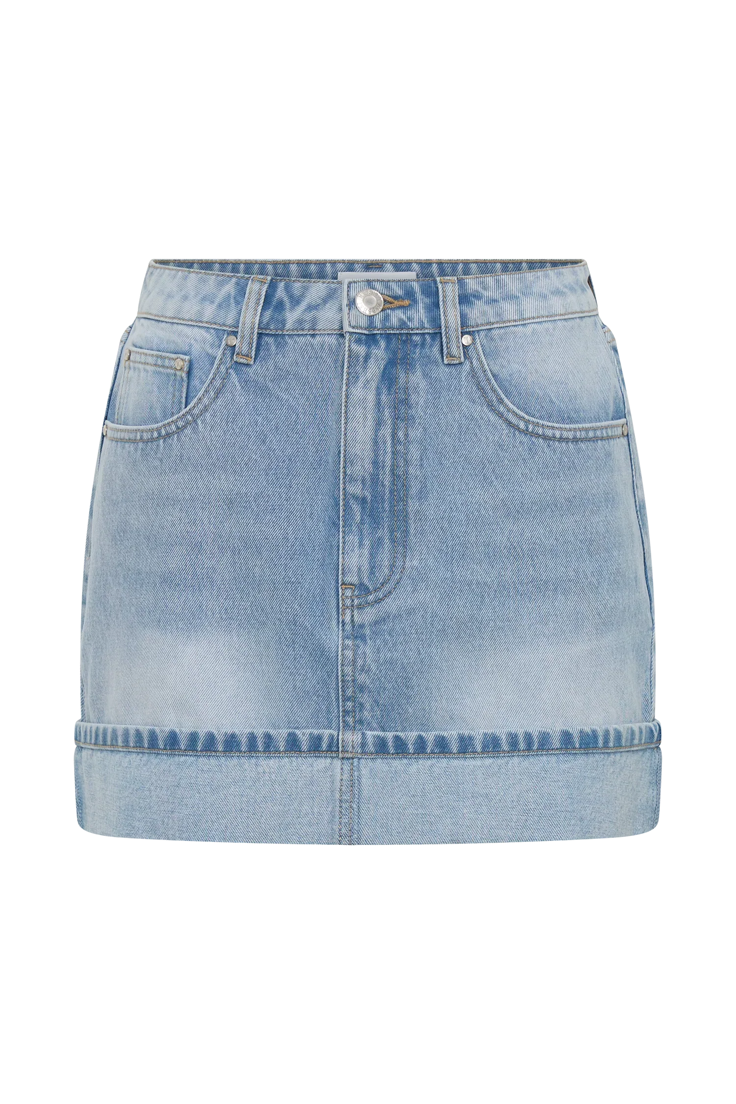 Lakoda Cuffed Denim Mini Skirt Washed Light Blue