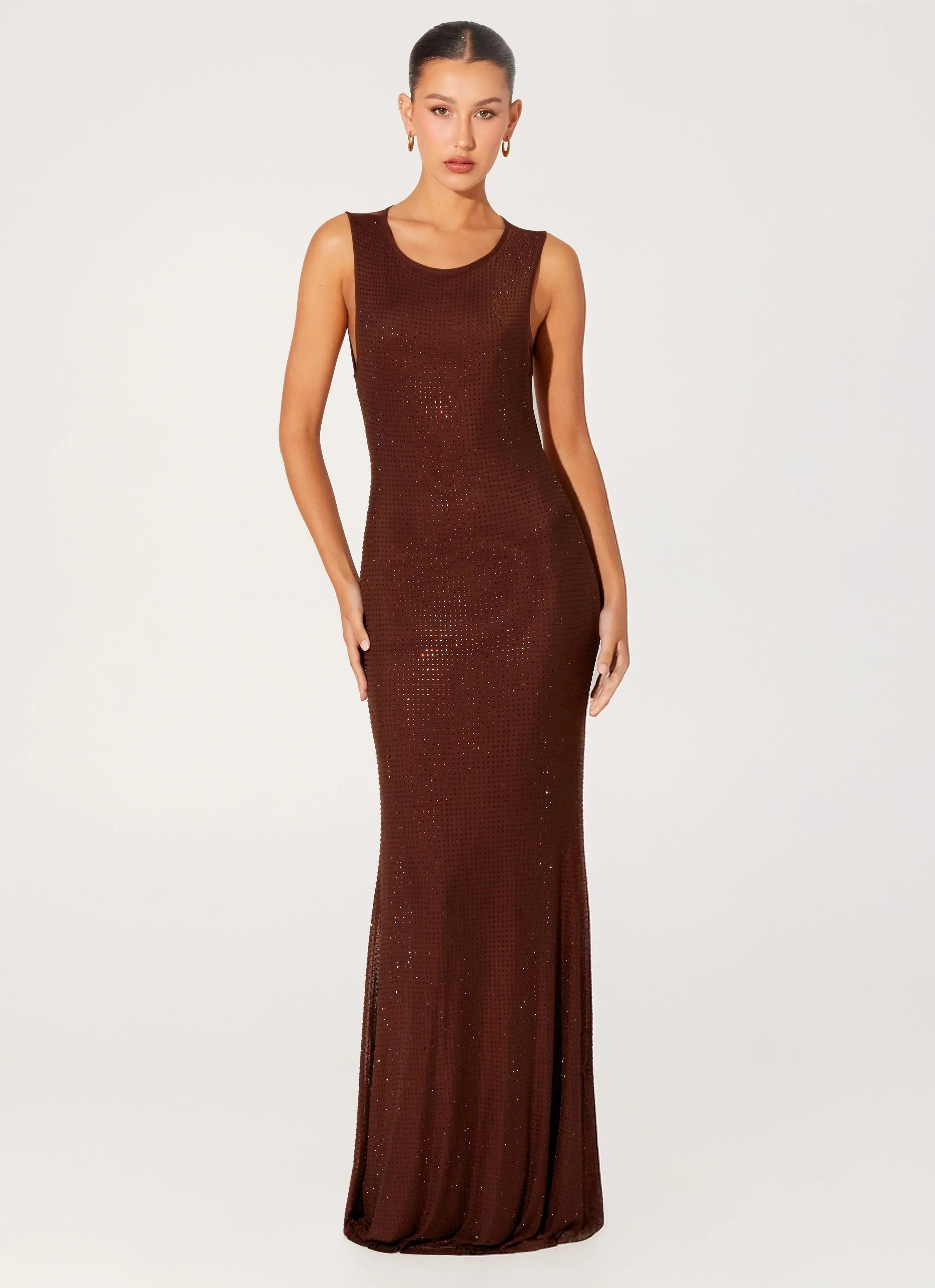 Hot Sequins Maxi Dress Chocolate