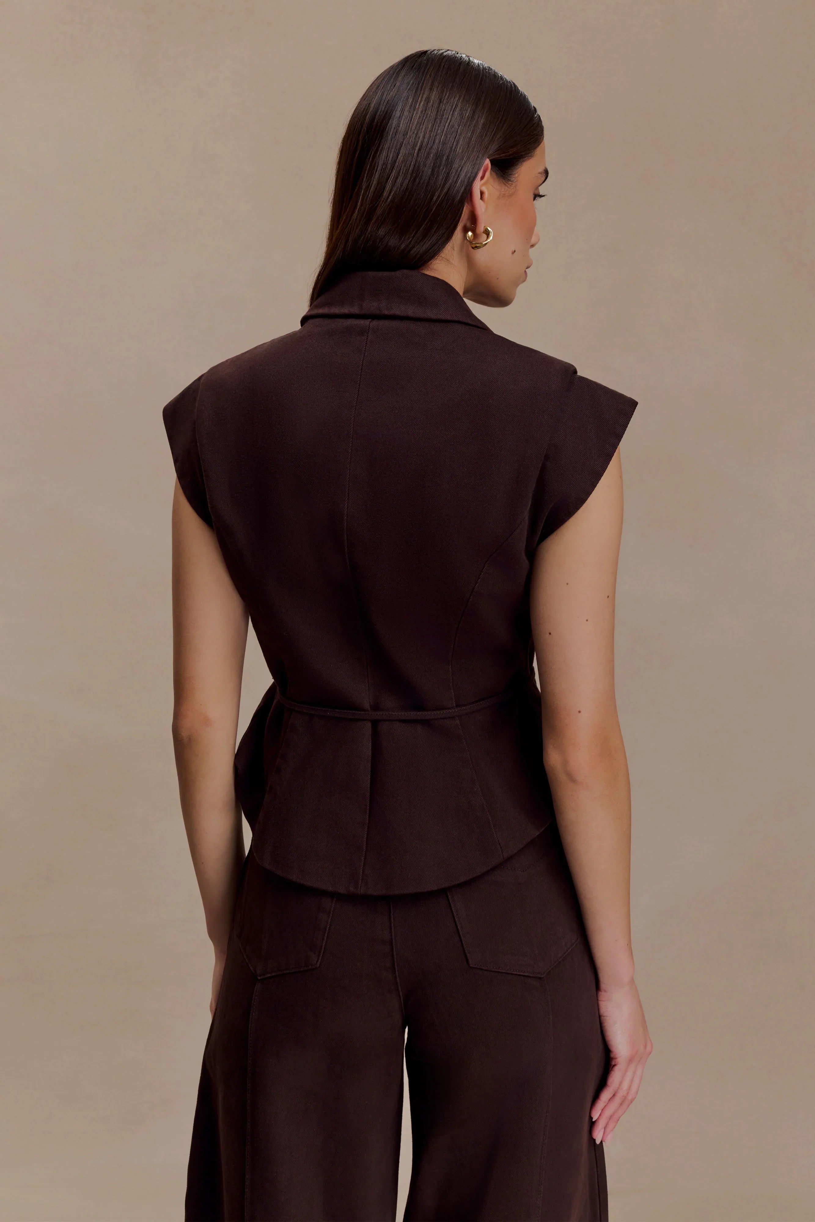 Charley Structured Tie Denim Top Chocolate