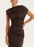 Chocolate Ruched Sleeveless Maxi Dress