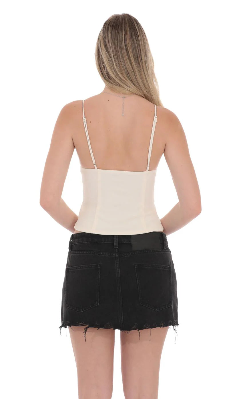 Low Rise Distressed Denim Skirt in Black