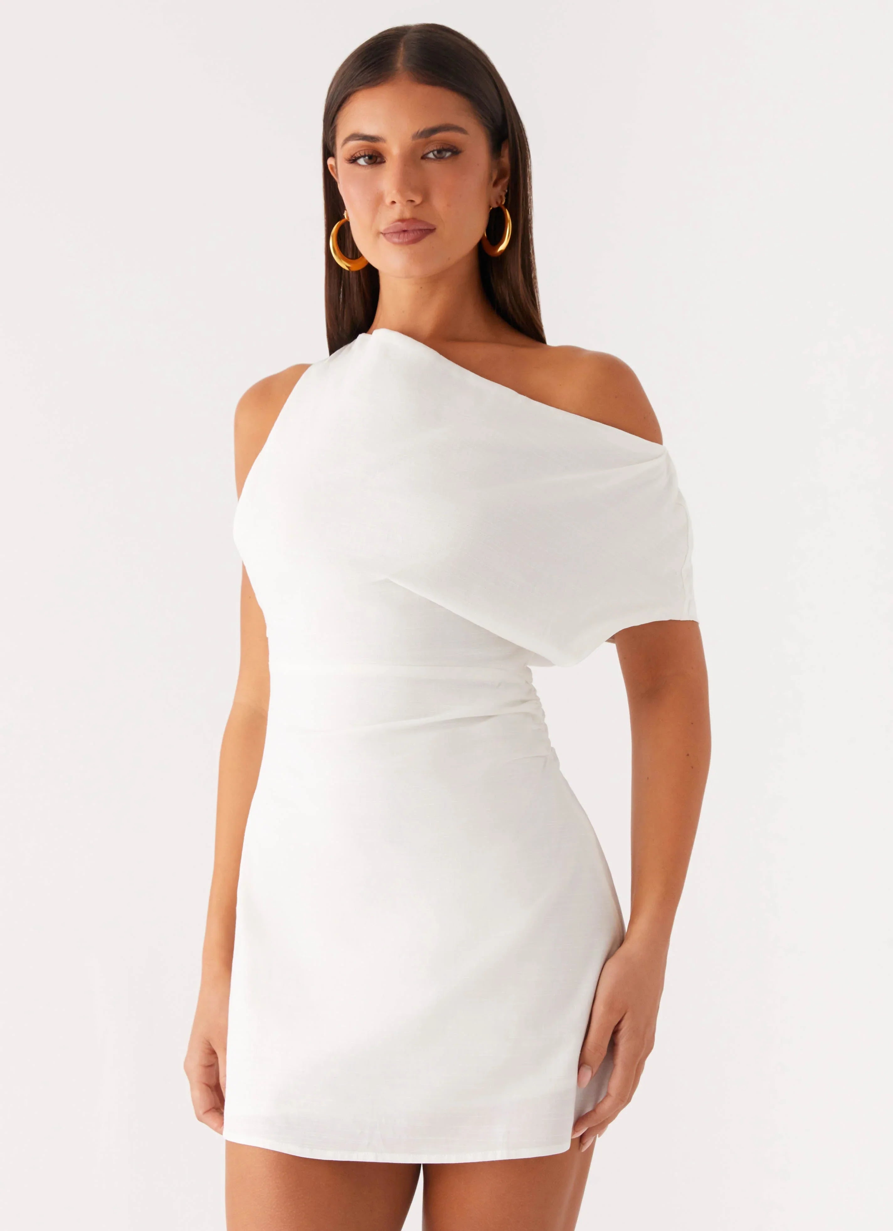Moonlight Oasis Asymmetrical Cotton Mini Dress Off White