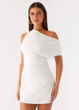 Moonlight Oasis Asymmetrical Cotton Mini Dress Off White