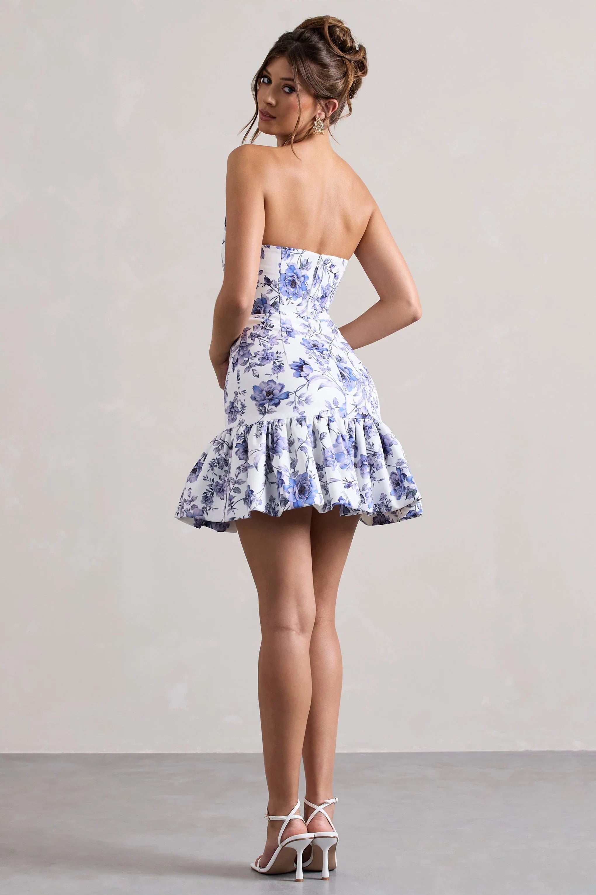 Koko Floral Print Sweetheart Mini Dress With Ruffle Hem